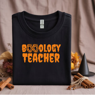 School Halloween Boo docent oranje typografie T-shirt