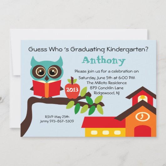 School House Wise Owl Kinder Afstuderen Uitnodigin Kaart (Voorkant)