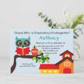 School House Wise Owl Kinder Afstuderen Uitnodigin Kaart (Staand voorkant)