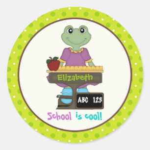 School is cool. Kikker aan haar bureau Terug naar Ronde Sticker