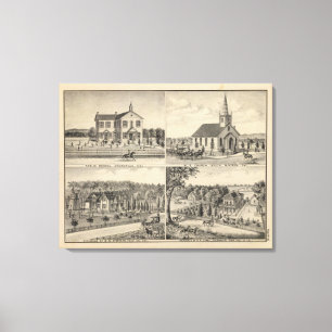 School, kerk, woonwijken, Yolo Co. Canvas Afdruk