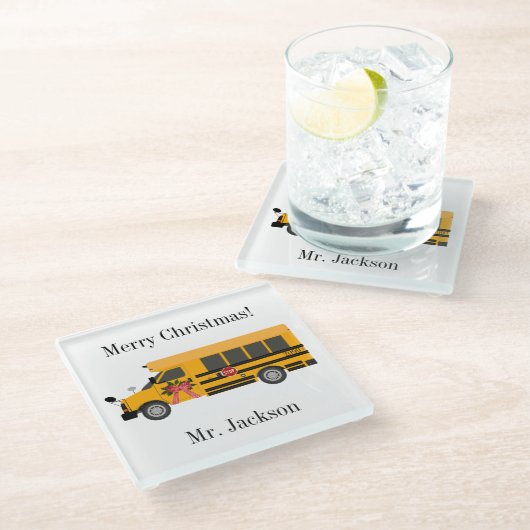 School Kinderen Bus Kerstmis Glazen Onderzetter (Schuin)