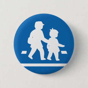 School Kinderkruising > Japans verkeersbord Ronde Button 5,7 Cm