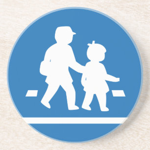 School Kinderkruising > Japans verkeersbord Zandsteen Onderzetter