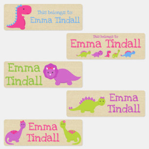 School Labels van Girl Dinosaur
