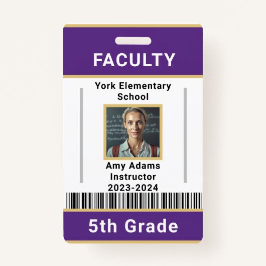 School Leraar ID Badge Sjabloon W / Barcode Paarse (Voorkant)