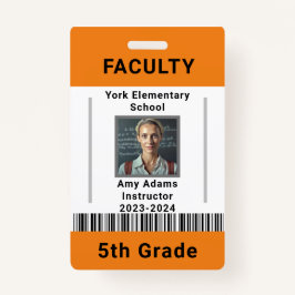 School Leraar ID Badge Sjabloon W / Barcode Sinaas