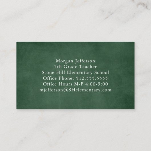 School Leraar Red Apple Chalkboard QR Code Visitekaartje (Achterkant)