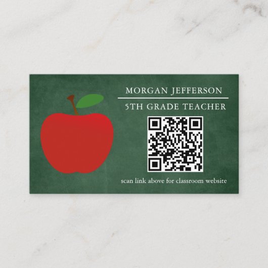 School Leraar Red Apple Chalkboard QR Code Visitekaartje (Voorkant)