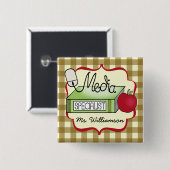 School Media Specialist - Tan Gingham Vierkante Button 5,1 Cm (Voorkant /achterkant)