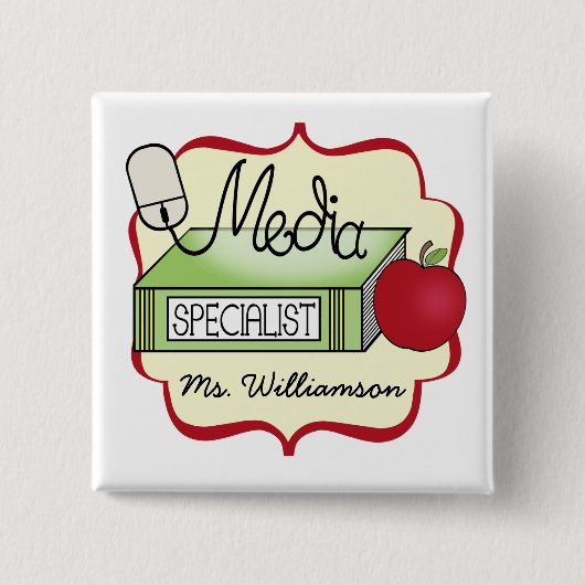 School Media Specialist Vierkante Button 5,1 Cm (Voorkant)
