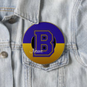 School Monogrammed Button, Blue-Gold Letter B Ronde Button 4,0 Cm (In situ)