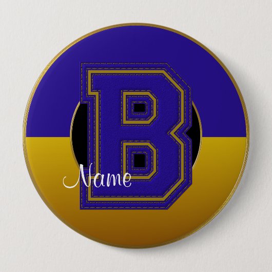 School Monogrammed Button, Blue-Gold Letter B Ronde Button 4,0 Cm (Voorkant)
