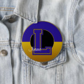 School Monogrammed Button, Blue-Gold Letter L Ronde Button 4,0 Cm (In situ)