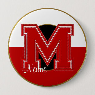 School Monogrammed-Button, rood-witte letter M Ronde Button 4,0 Cm