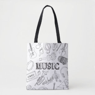 School Muziekdocent Doodle Muziek Kunst Kleuren Sc Draagtas