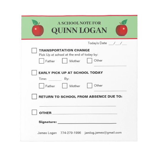 School Notitieblok voor Quinn Logan (Voorkant)