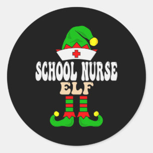 School Nurse Elf Xmas Matching Family Group Christ Ronde Sticker