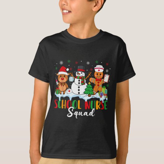 School Nurse Squad Reindeer Snowman Gingerbread Ch T-shirt (Voorkant)