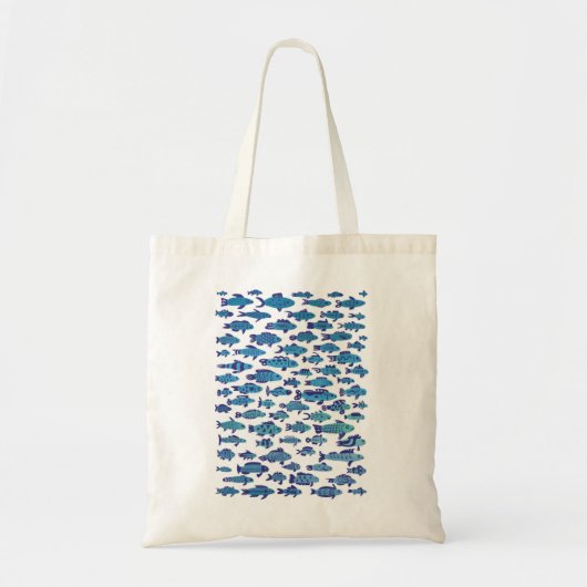 School of Blue Sardine Fish Swimming Tote Bag (Voorkant)