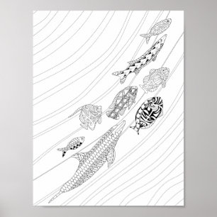 School of Fish Adult Coloring Poster