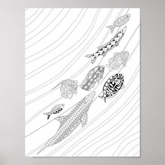 School of Fish Adult Coloring Poster (Voorkant)