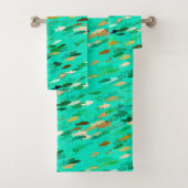 School of Fish, Aqua, Green and Gold Bad Handdoek (Insitu)