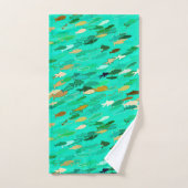 School of Fish, Aqua, Green and Gold Bad Handdoek (Handdoek)