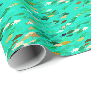 School of Fish, Aqua, Green and Gold Cadeaupapier