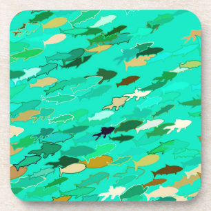 School of Fish, Aqua, Green and Gold Drankjes Onderzetter