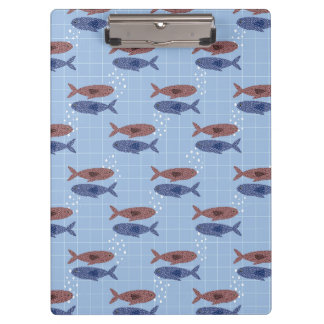 School of Fish Blauwe Rasterpatroon Notitieboek Klembord