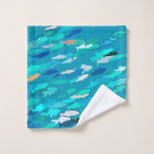 School of Fish, Turquoise, Blue en Aqua Bad Handdoek (Wasdoekje)