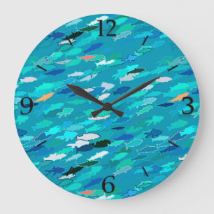 School of Fish, Turquoise, Blue en Aqua Grote Klok