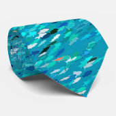 School of Fish, Turquoise, Blue en Aqua Stropdas (Opgerold)