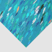 School of Fish, Turquoise, Blue en Aqua Tissuepapier (Detail)