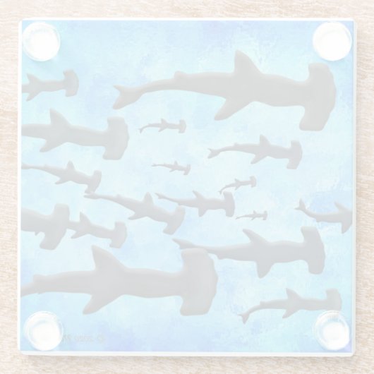 School of Hammerhead Sharks in Silhouette Glazen Onderzetter (Achterkant)