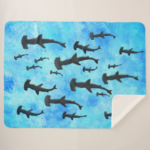 School of Hammerhead Sharks in Silhouette Sherpa Deken