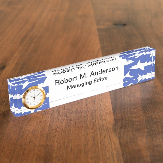 School of Sharks Funny Blue and White Naambordje (Zijkant)