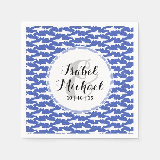 School of Sharks Funny Blue and White Servetten (Voorkant)