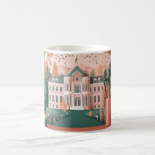 school of universiteit, met klassieke villa-stijl koffiemok