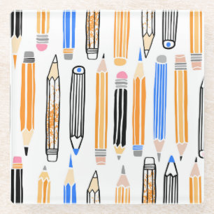 School potlood hand getekende illustratie glazen onderzetter