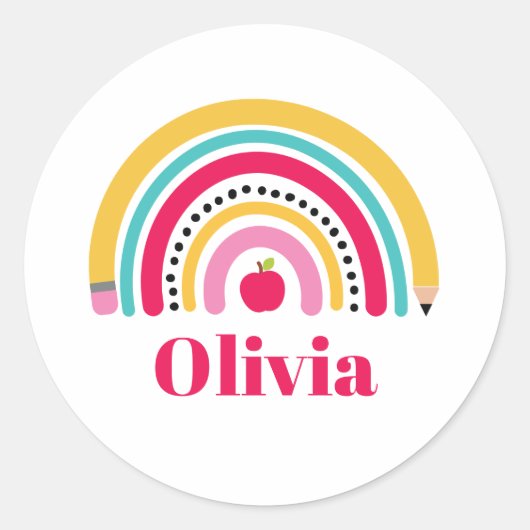 School Rainbow gepersonaliseerd naamlabel Ronde Sticker (Voorkant)