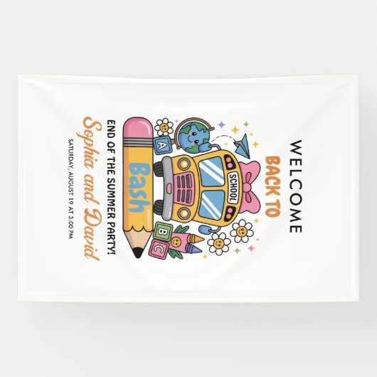 School’s Back Bash! Editable End of Summer Party  Spandoek (Horizontaal)