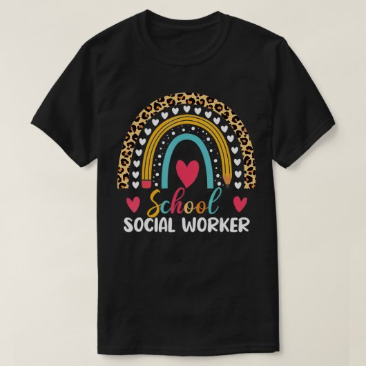 School Social Worker Boho Rainbow Leopard Pattern T-shirt (Design voorkant)