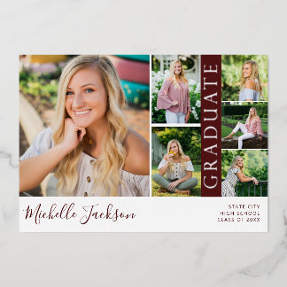 School Spirit 6 Foto Afstuderen Maroon Announce Folie Uitnodiging