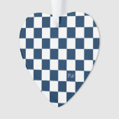 School Spirit Checkerboard INITIALEN Blue Team Fun Ornament (voorkant)