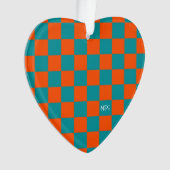 School Sport Checkerboard INITIALEN Sinaasappel Bl Ornament (voorkant)