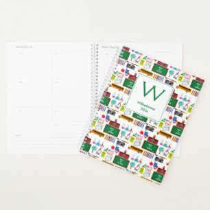 SCHOOL SUBJECTEN Gepersonaliseerd Monogram wit/gro Planner