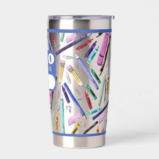 School supplies pattern geïsoleerde drinkbeker (Links)