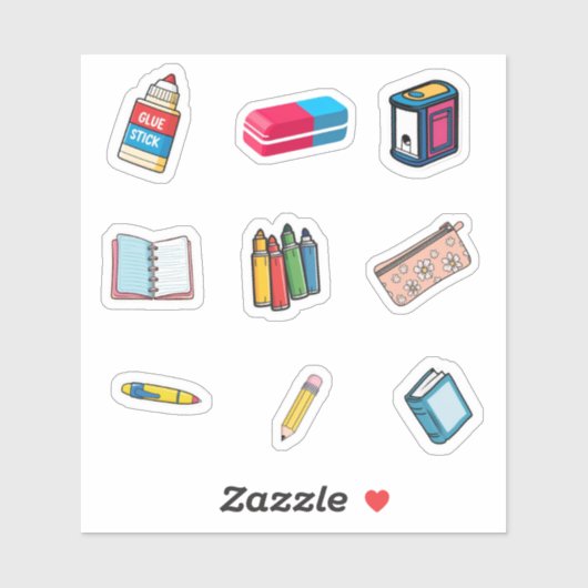School Supplies Sticker Pack - Cartoon Illustratio (Feuille)